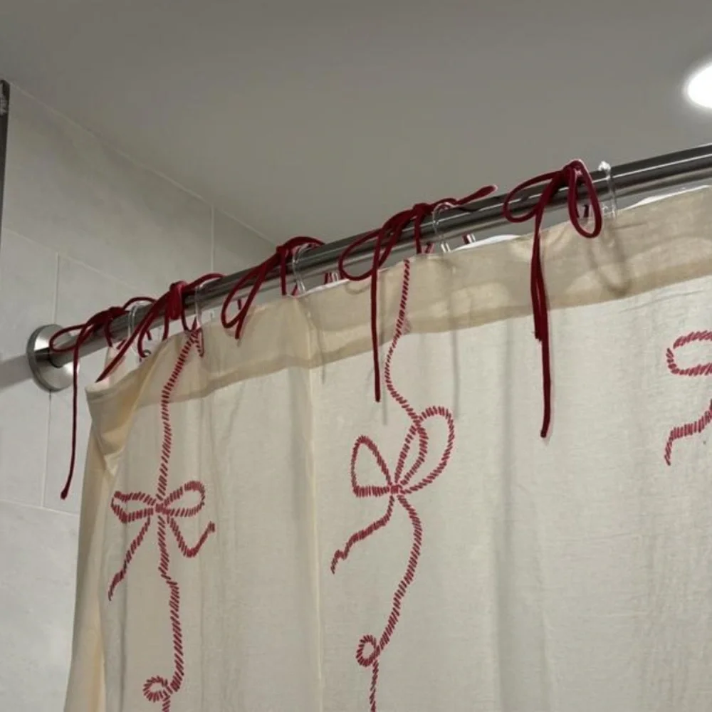 Urban Outfitters Lacey Bows Shower Curtain- Red / Cream - 72” x 72” NWT